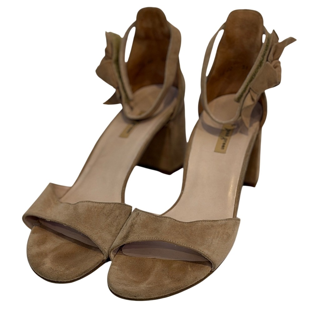 Paul Green Tan Suede Ankle Strap Bow Block Heel Sandals Size 7.5